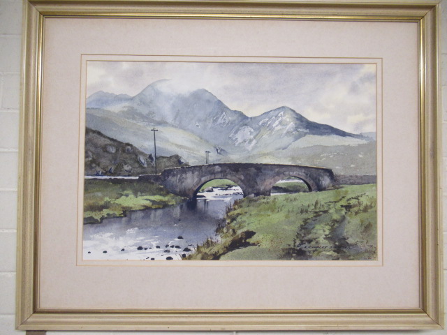 E CHARLES SIMPSON WATERCOLOUR TITLED BRIDGE BELOW GRABH BHEINN SKYE Image