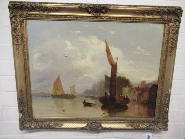OIL ON CANVAS 19TH CENTURY DUTCH SCHOOL ESTUARY SCENE Image