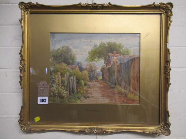 RURAL SCENE WATERCOLOUR OF PATHWAY SIGNED E DAVIES RI Image