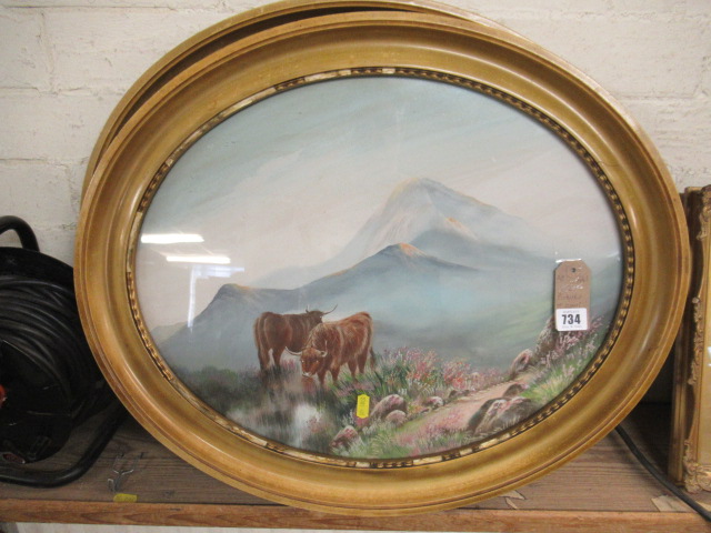 TWO OVAL FRAMED PICTURES OF HIGHLAND CATTLE Image