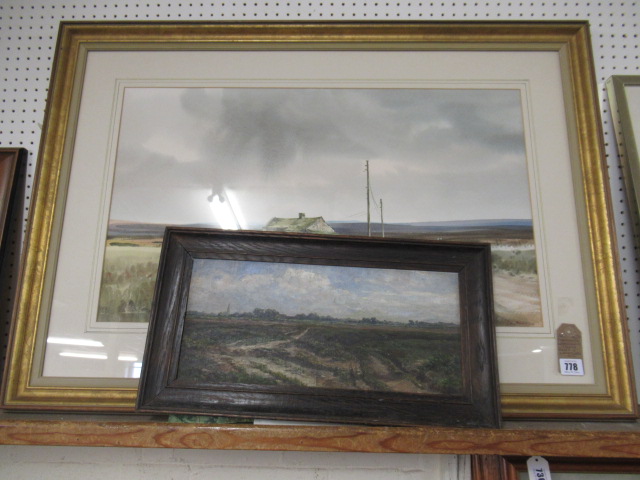 FARMHOUSE WATERCOLOUR BY J BARRIE HASTE AND LANDSCAPE OIL Image