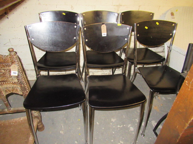 SIX MATCHING BLACK AND CHROME RETRO CHAIRS Image