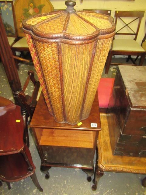 WALNUT SIDE CABINET AND A RATTAN CONTAINER WITH LID Image