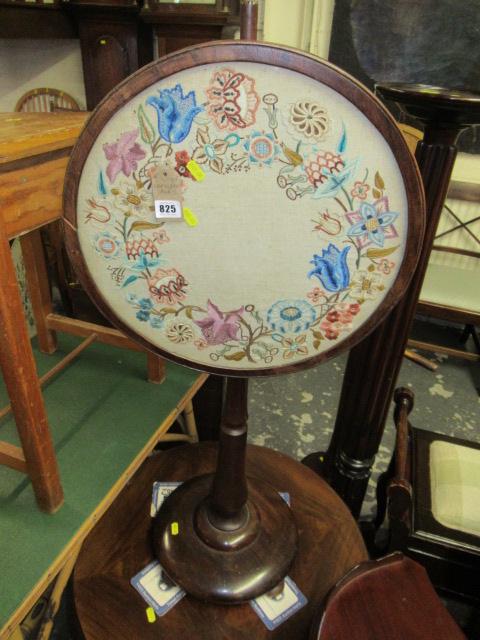 MAHOGANY AND EMBROIDERED POLE SCREEN Image