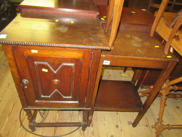 OAK BEDSIDE CABINET AND TWO TIER TABLE Image