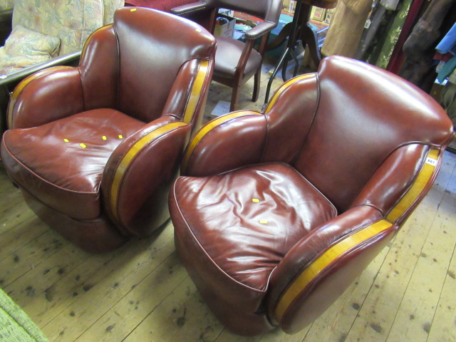 PAIR OF RED LEATHER ART DECO STYLE CLOUD CHAIRS Image