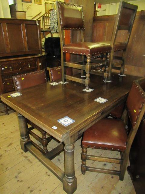 OAK EXTENDING TITCHMARSH AND GOODWIN STYLE REFECTORY TABLE AND SIX CHAIRS Image