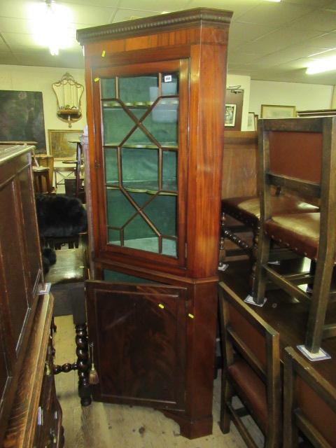 MAHOGANY CORNER DISPLAY CABINET ON CUPBOARD Image