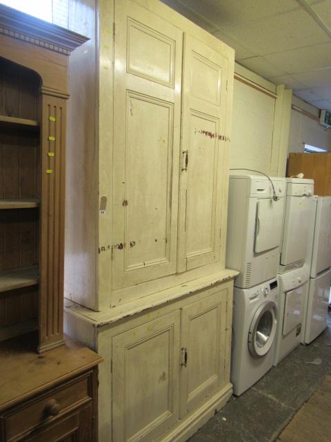 LARGE PAINTED PINE SCHOOL CUPBOARD ON CUPBOARD Image