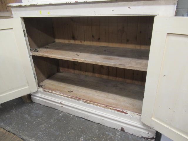 LARGE PAINTED PINE SCHOOL CUPBOARD ON CUPBOARD Image