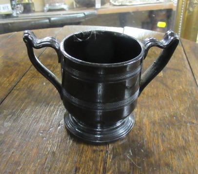 STAFFORDSHIRE BLACK GLAZED LOVING CUP Image