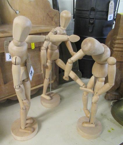 THREE WOODEN ARTISTS LAY FIGURES Image