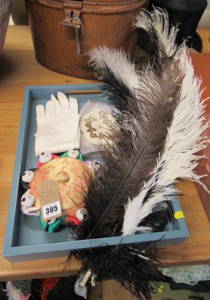 BLUE TRAY  FEATHERS  PIN CUSHION ETC Image