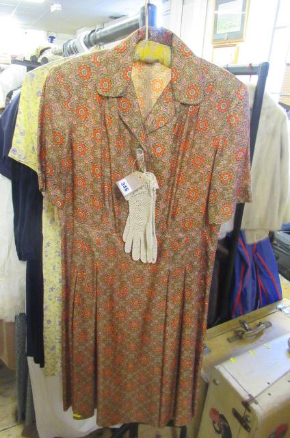 TWO VINTAGE TEA DRESSES AND A PAIR OF GLOVES Image