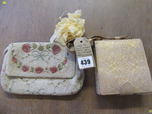 LADIES ART DECO STAMPED LEATHER OPERA BAG AND BEADED EVENING PURSE Image
