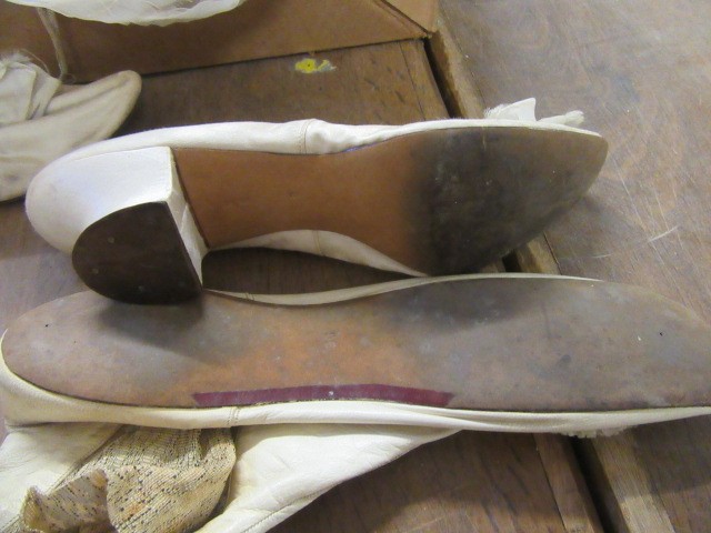 PAIR OF EDWARDIAN KID LEATHER WEDDING BOOTS   PAIR OF SATIN SHOES   PAIR OF WEDDING FLAGS ETC Image
