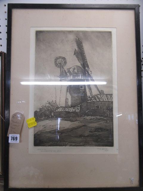 AQUATINT OF A WINDMILL SIGNED GREEN Image