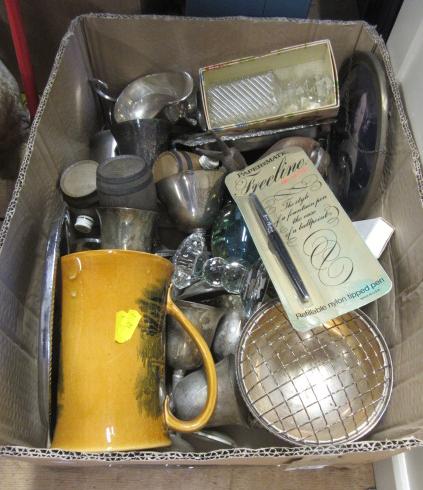 BOX OF SILVER PLATE AND MISCELLANEOUS ITEMS Image