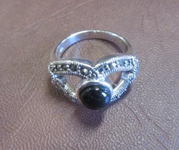 JET AND MARCASITE SILVER RING Image