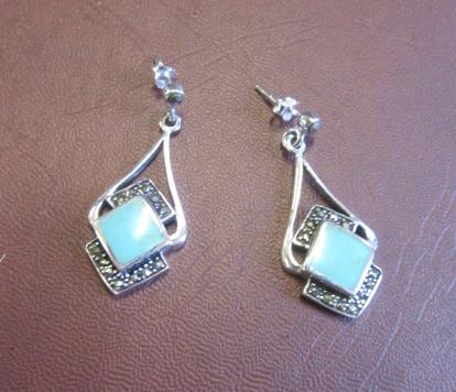PAIR OF TURQUOISE AND MARCASITE SILVER EARRINGS Image