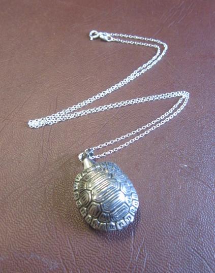 SILVER TORTOISE LOCKET AND CHAIN Image