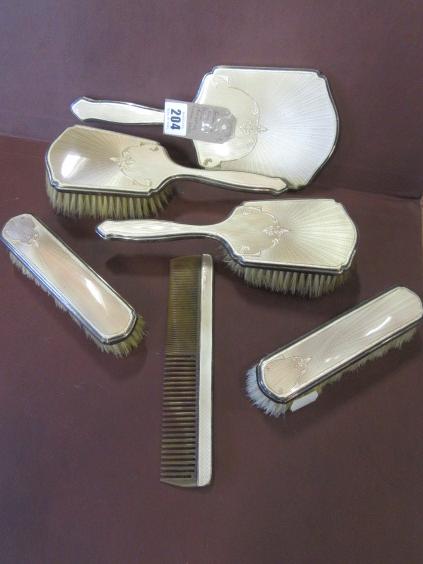 SILVER AND ENAMEL SIX PIECE DRESSING SET Image