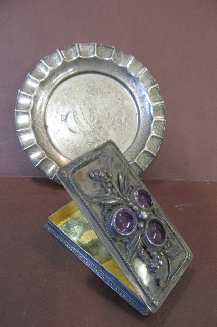 SILVER DISH AND WHITE METAL BOX Image