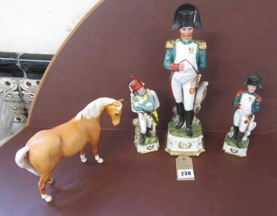 BESWICK HORSE  (DAMAGED) AND THREE PORCELAIN FIGURES Image