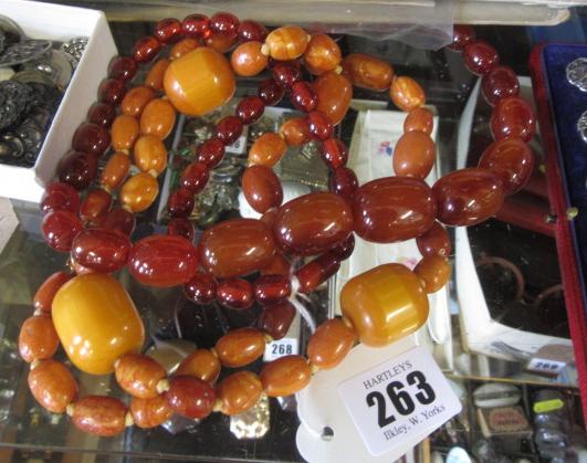 TWO AMBER BEAD NECKLACES Image