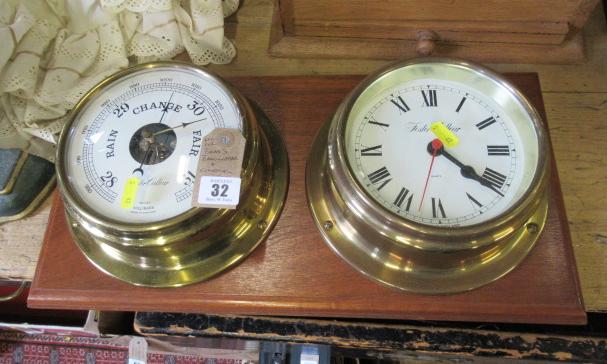 BRASS BAROMETER AND CLOCK Image
