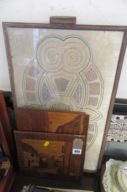 MARQUETRY PICTURES AND EMBROIDERED TRAY Image