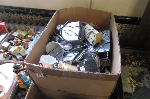BOX OF MISCELLANEOUS INCLUDING PHONES AND KITCHEN WARE Image