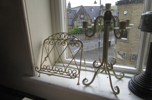CREAM METAL BOOK STAND AND CANDELABRUM Image