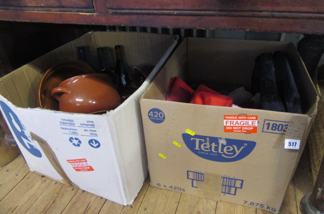 BOX OF KITCHEN ITEMS AND BOX WITH SANTA OUTFIT Image