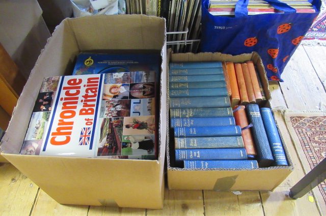 TWO BOXES OF BOOKS INCLUDING LEATHER BOUND DICKENS ETC Image
