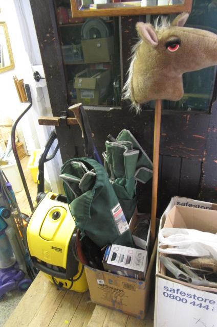 BOX OF MISCELLANEOUS INCLUDING HOBBY HORSE Image