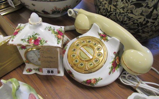 ROYAL ALBERT OLD COUNTRY ROSES TELEPHONE AND CLOCK Image