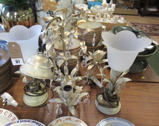 PAIR OF LAURA ASHLEY BEDSIDE LAMPS AND CEILING LIGHT FITTING Image