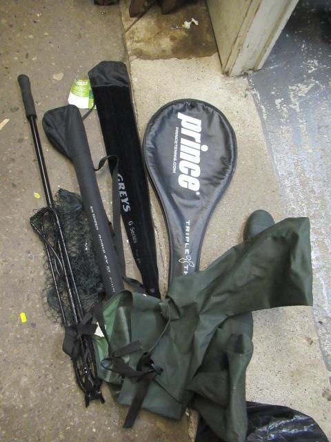 TWO FISHING RODS AND NET ETC Image