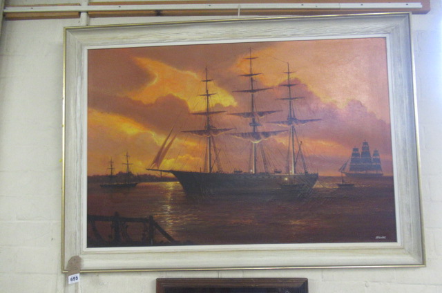 OIL ON CANVAS SEASCAPE BY J STEWART Image