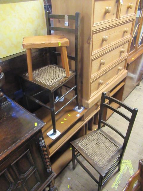 PAIR OF BEDROOM CHAIRS AND A PINE STOOL Image
