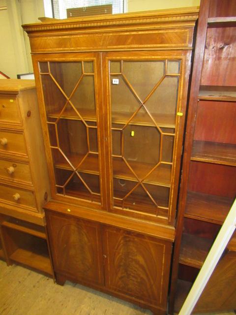 MAHOGANY INLAID BOOKCASE ON CUPBOARD Image