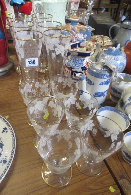 GILT RIMMED ETCHED DRINKING GLASSES Image