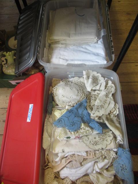 TWO BOXES OF FABRIC AND A RUG Image