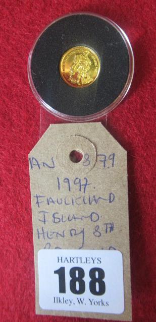 1997 FALKLAND ISLAND HENRY VIII £2 GOLD COIN Image