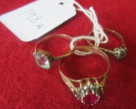 TWO 9CT GOLD GEM SET RINGS AND ANOTHER Image