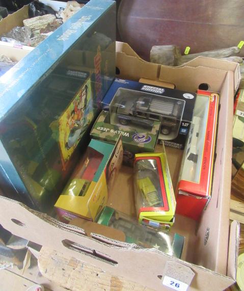 BOX OF BOXED DIECAST CARS AND SEALED DISNEY JUNGLE BOOK VIDEO SET Image