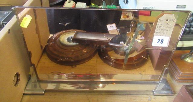 ART DECO PEACH GLASS AND CHROME MANTLE CLOCK Image