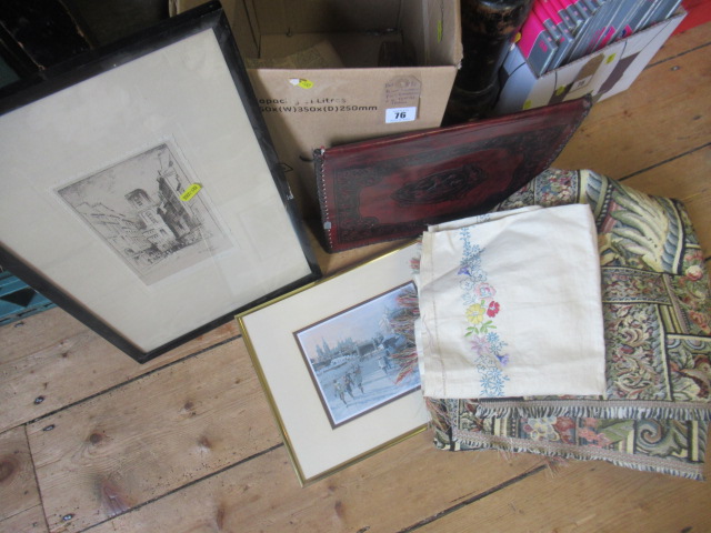BOX CONTAINING PICTURE AND TEXTILE THROW ETC Image