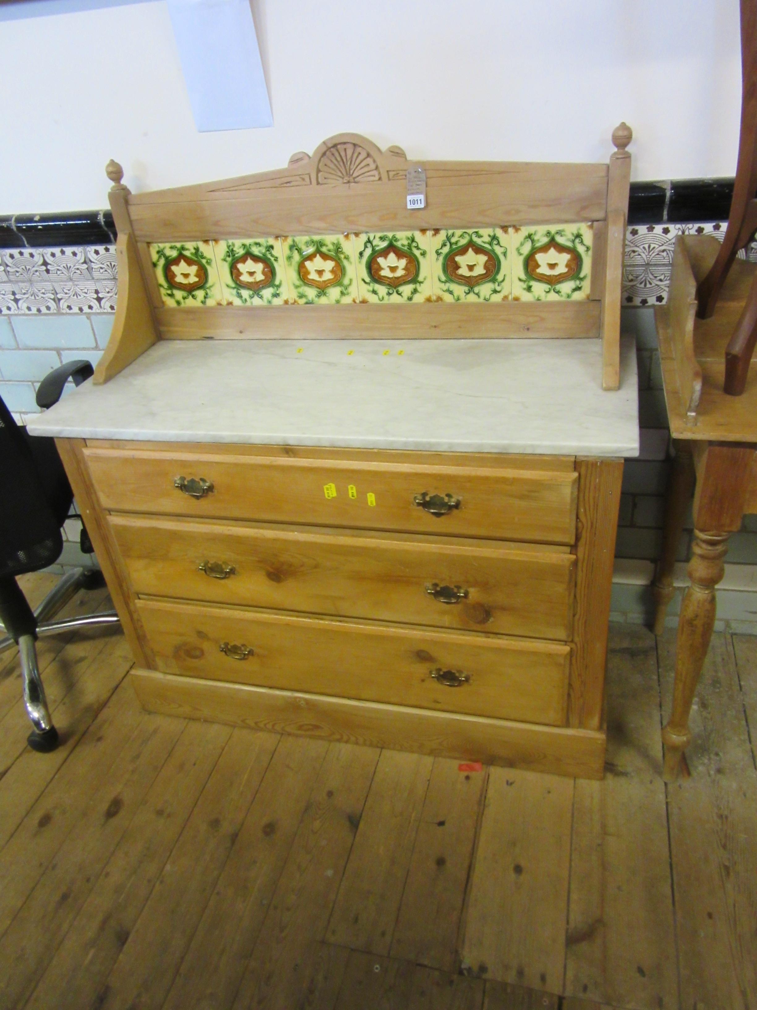 VICTORIAN PINE AND MARBLE TOP THREE DRAWER WASH STAND Image